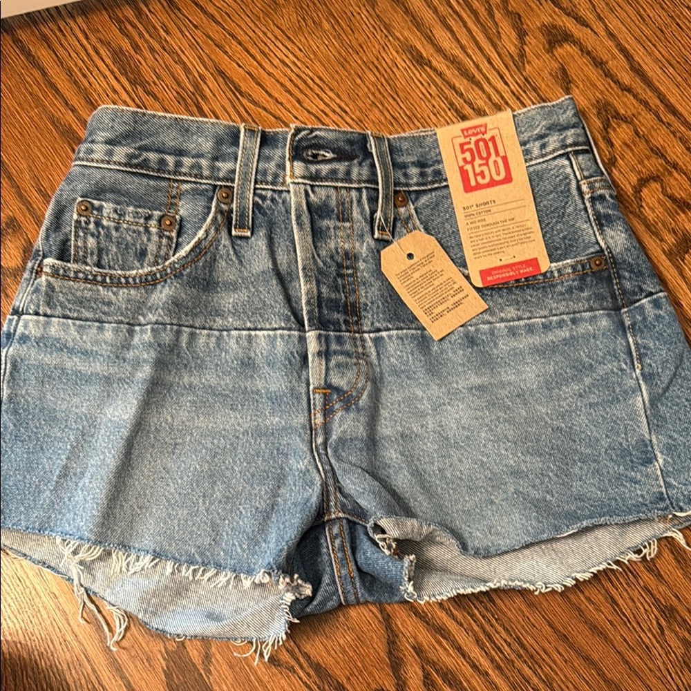 Levi's Blue Jean Shorts with Distressed Finish